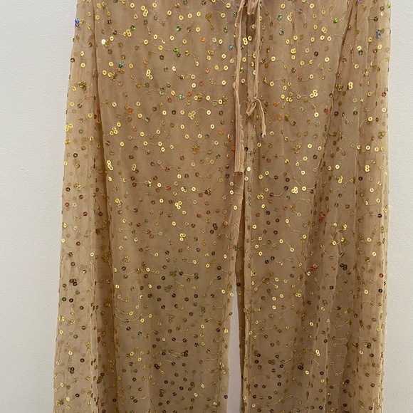 y2k vintage confetti seashell mesh sequins Sheer festival flare pants. - Picture 5 of 8